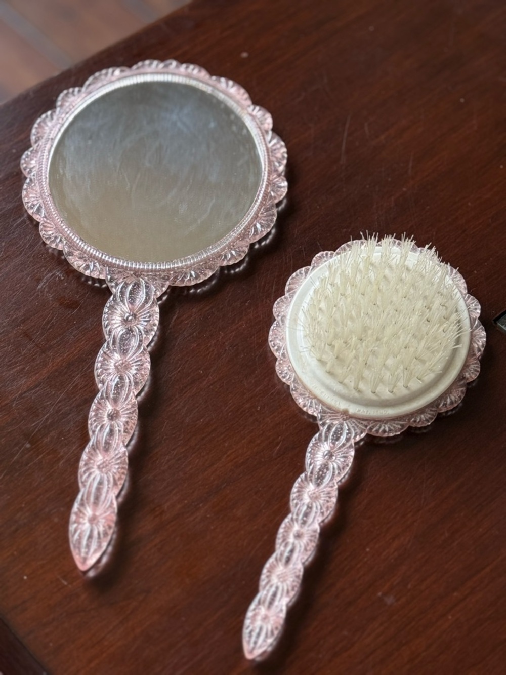 ✨ Vintage 1950s Pink Hand Mirror and Brush Set